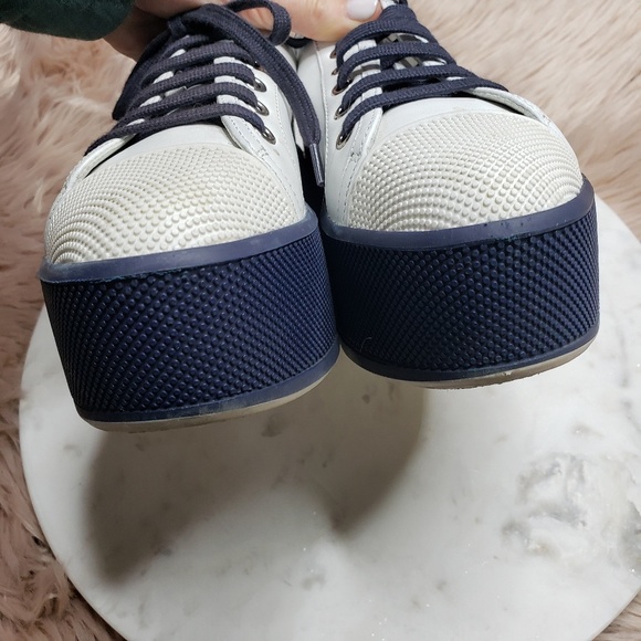 Prada Linea White & Navy Platform Sneakers - Picture 6 of 8